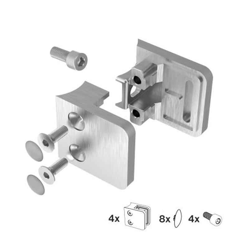 Glashalterset Außenmaße: 45x25x45 mm eckig für Rundrohre 42,4