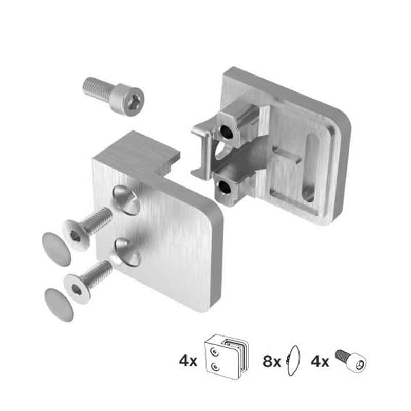 Glashalterset 45x25x45 mm eckig, für Vierkantrohre